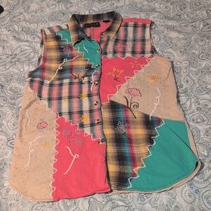 Insanely Awesome Patchwork Embroidered Button Up Sleeveless Top GEE J